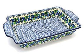 Polish Pottery Baker - Rectangular Brownie Pan - Blue Berries