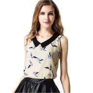 Banggood New Women Doll Collar Vest Sleeveless Birds Printed Casual Tank Tops N3