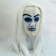ShungHO Halloween Scary Props Toothy Zombie Bride With White Hair Horror Ghost Mask N4