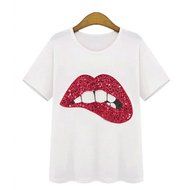 Phoneix Women Plus Size Loose T-Shirt Big Lip Printed N2
