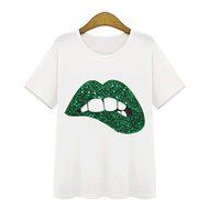 Phoneix Women Plus Size Loose T-Shirt Big Lip Printed N3