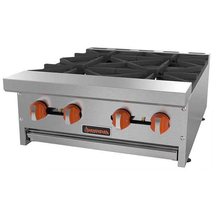 MVP Group SRHP-4-24 4 Burners Gas Hot Plate, 24", Grey