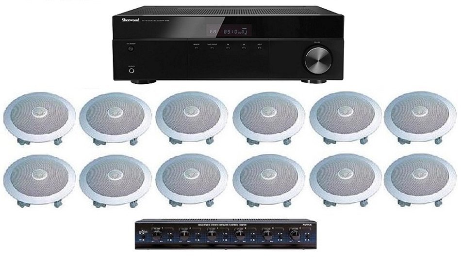 Distributed Home Audio Whole House Sound System- Ceiling Speakers for 6 Rooms
