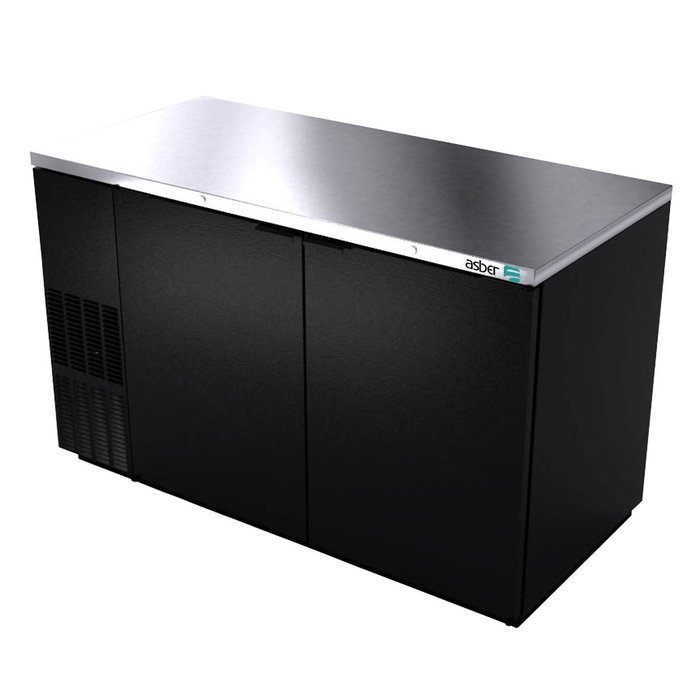 Back Bar Cooler, 59‐1/2", two‐section, (2) solid doors, (852) 12 oz can capacity, (4) adjustable coated wire shelves...