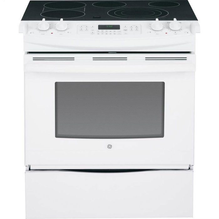 GE JS750DFWW 30" White Electric Slide-In Smoothtop Range - Convection