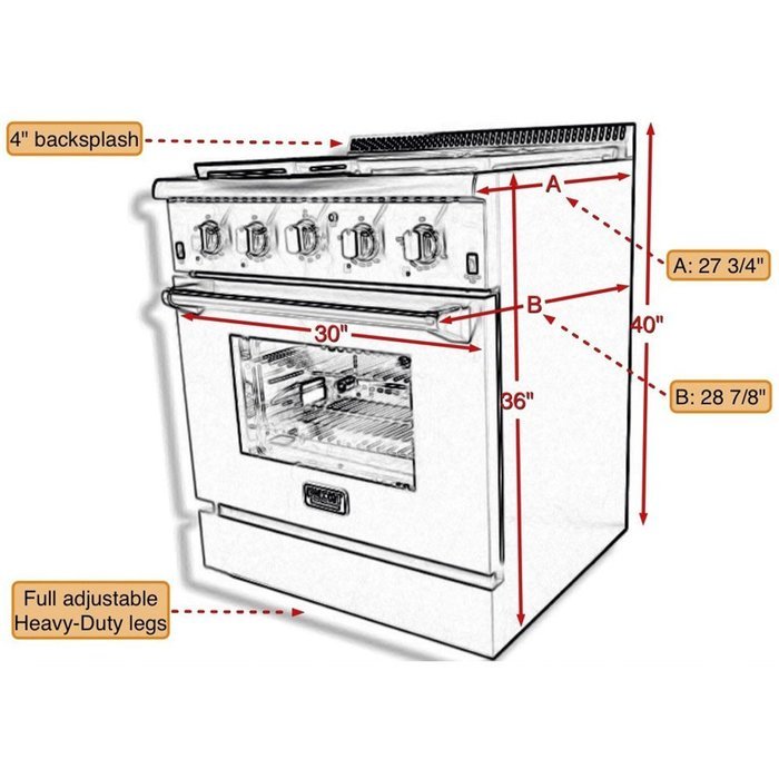 Kucht KRG3080U 30" Professional-Class Natural Gas Gas Range with 4.2 cu. ft. Convection Oven, 4 Top Burners,... N6