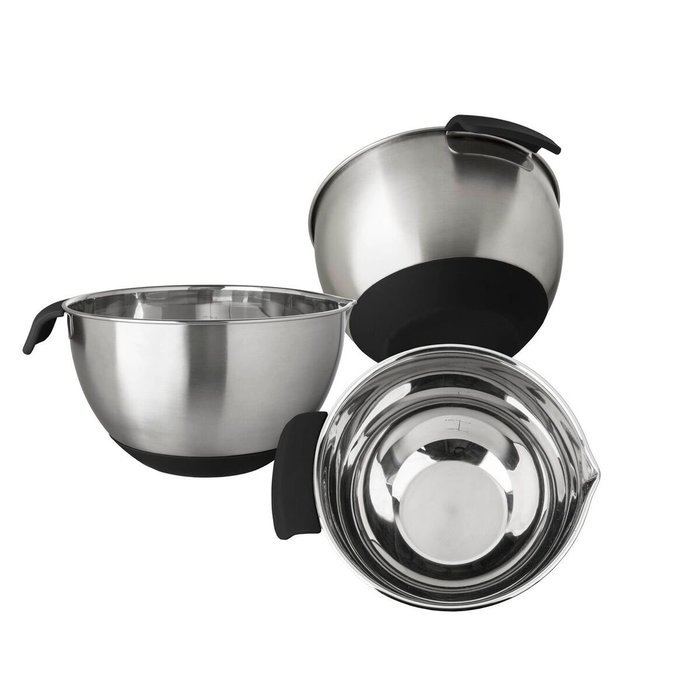 Pearington 3 Piece Mixing Bowl with Nonslip Bottom and Handle, Black