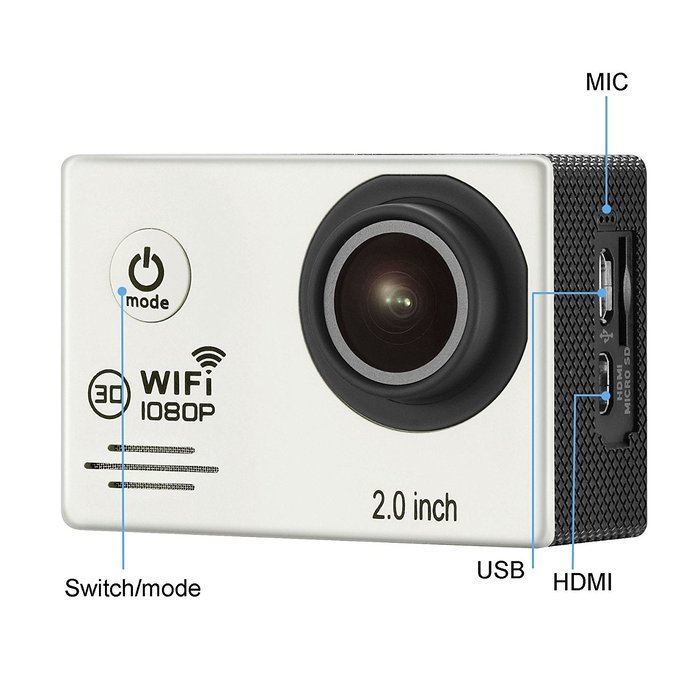 TEKCAM TK7000 WIFI 2.0inch 14MP FHD Sports Action Camera waterproof with 2 Improved Batteries and free Accessories... N3