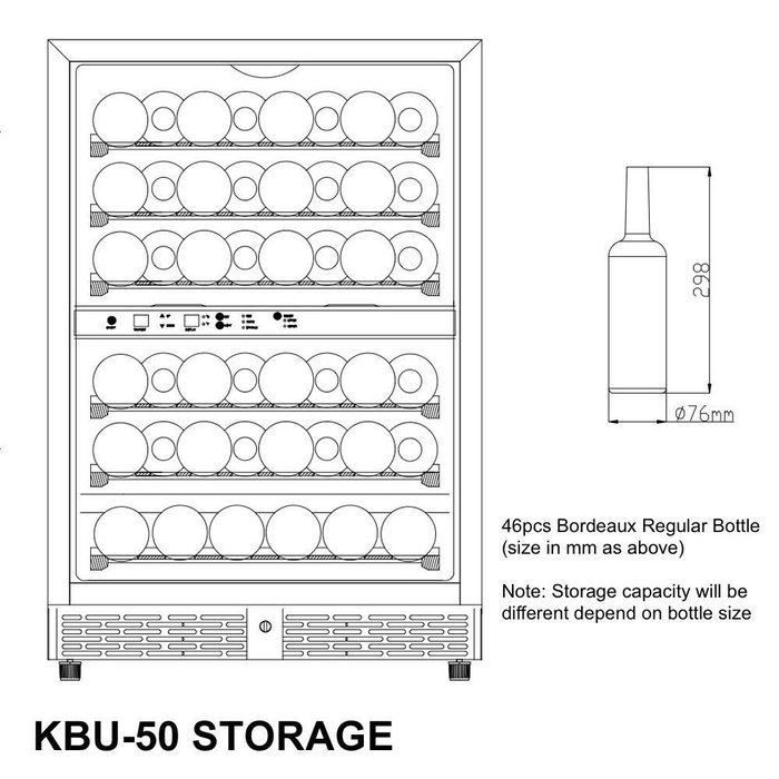 KingsBottle 50 Bottle Dual Zone Wine Cooler, Black N21