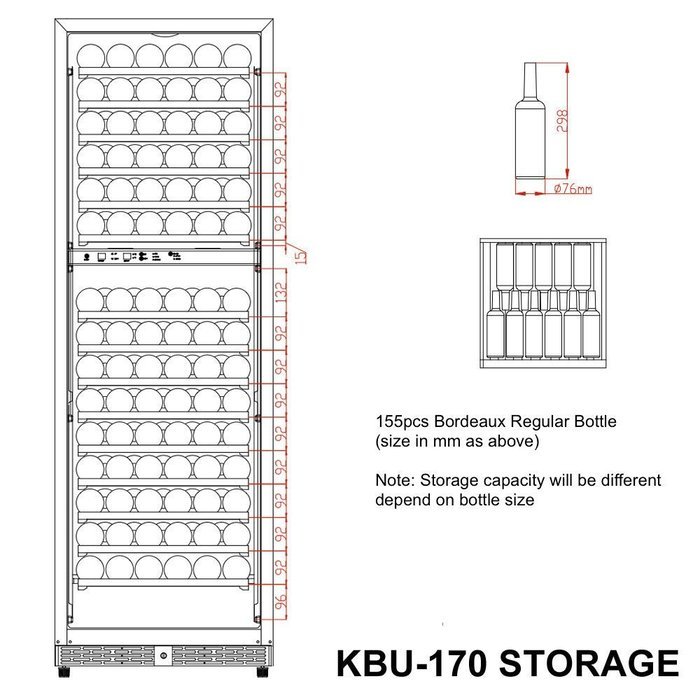 KingsBottle 50 Bottle Dual Zone Wine Cooler, Black N24