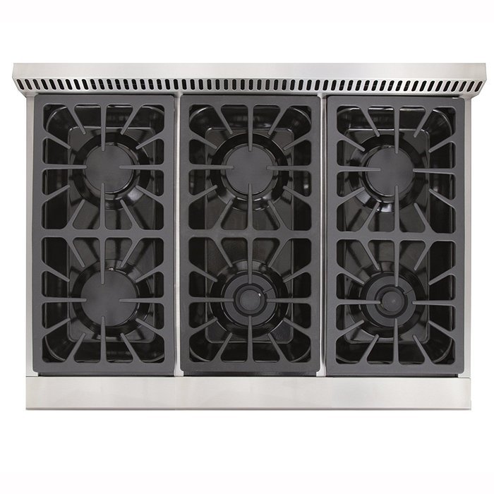 KUCHT KRG3618U/LP Pro-Style 36 inch Stainless Steel Propane Gas Fuel Sealed Burner Range - Convection & Infra-red... N5