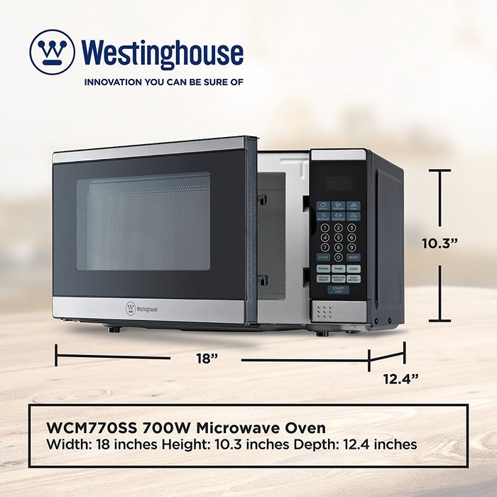 Westinghouse WCM770B 700 Watt Counter Top Microwave Oven, 0.7 Cubic Feet, Black Cabinet N13