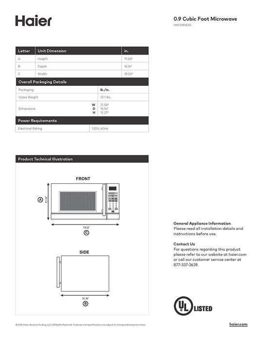 Haier HMC935SESS Stainless Steel Countertop Microwave Oven, 900-watt N8