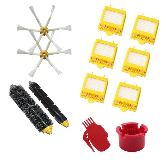 Hongfa Irobot Roomba Replacement Kit 6-armed Side Brush, Flexible Beater Brush, Bristle Brush, Yellow Hepa Filter...