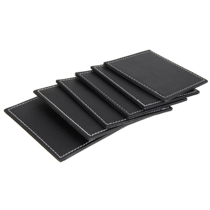 6 Pcs/lot Double-deck Leather Coasters Set Placemat of Cup with Coaster Holder N5