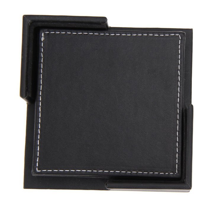 6 Pcs/lot Double-deck Leather Coasters Set Placemat of Cup with Coaster Holder N6