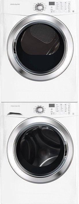 Frigidaire White Front Load Laundry Pair with FFFS5115PW 27" Washer, FFSG5115PW 27" Gas Dryer and STACKIT4X Stacking...