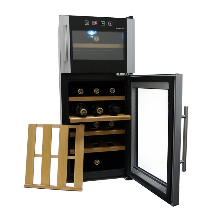 HOMEIMAGE Thermo Electric DUAL ZONE wine cooler 21 bottles with wooden rack ~ HI-21CD N2