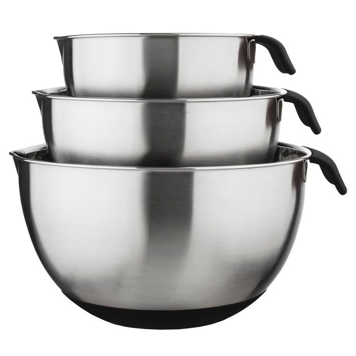 Pearington 3 Piece Mixing Bowl with Nonslip Bottom and Handle, Black N2