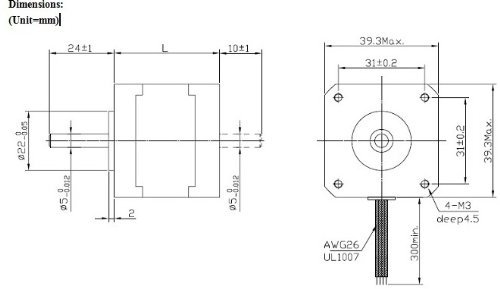 RioRand 1.8 &deg;39mm-Hybrid-Stepper-Motor-NEMA16(JK39HY20-0404) N4