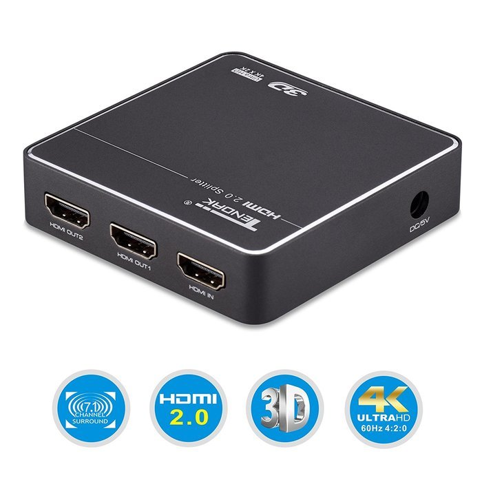 Tendak HDMI Splitter 1 in 2 out HDMI Splitter Amplifier for Dual Display Support Ultra HD 4K x 2K, 3D, Full HD... N21