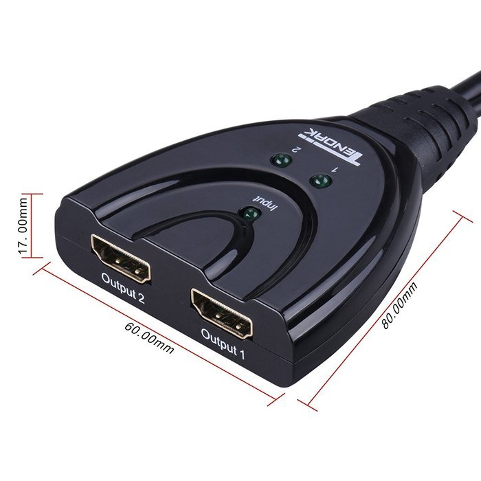 Tendak HDMI Splitter 1 in 2 out HDMI Splitter Amplifier for Dual Display Support Ultra HD 4K x 2K, 3D, Full HD... N22