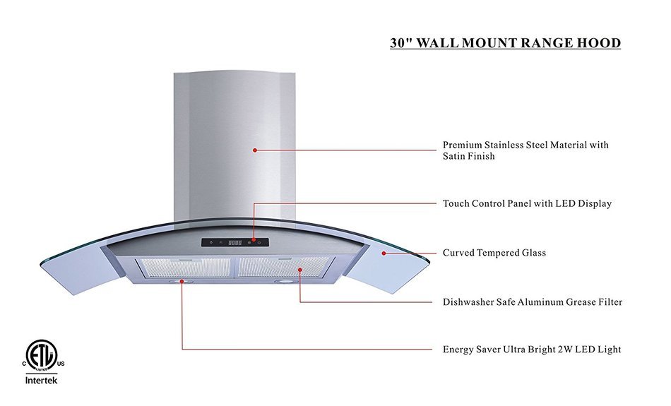 30" 450 CFM Convertible Wall Mount Range Hood N5