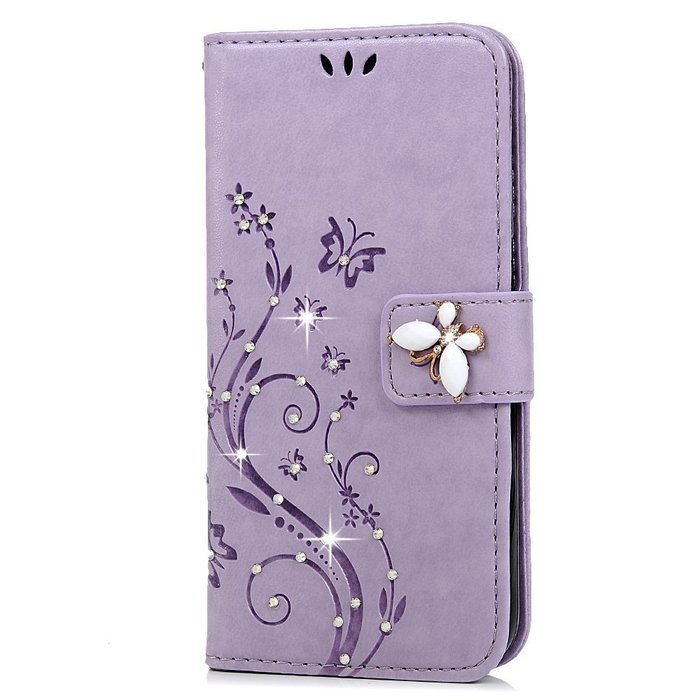 S7 Case,Samsung Galaxy S7 Case - Mavis's Diary 3D Handmade Wallet Bling Crystal Diamonds Butterfly Embossed Flowers... N14