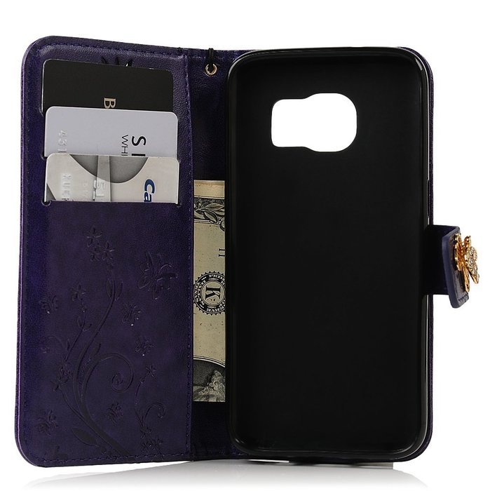 S7 Case,Samsung Galaxy S7 Case - Mavis's Diary 3D Handmade Wallet Bling Crystal Diamonds Butterfly Embossed Flowers... N17