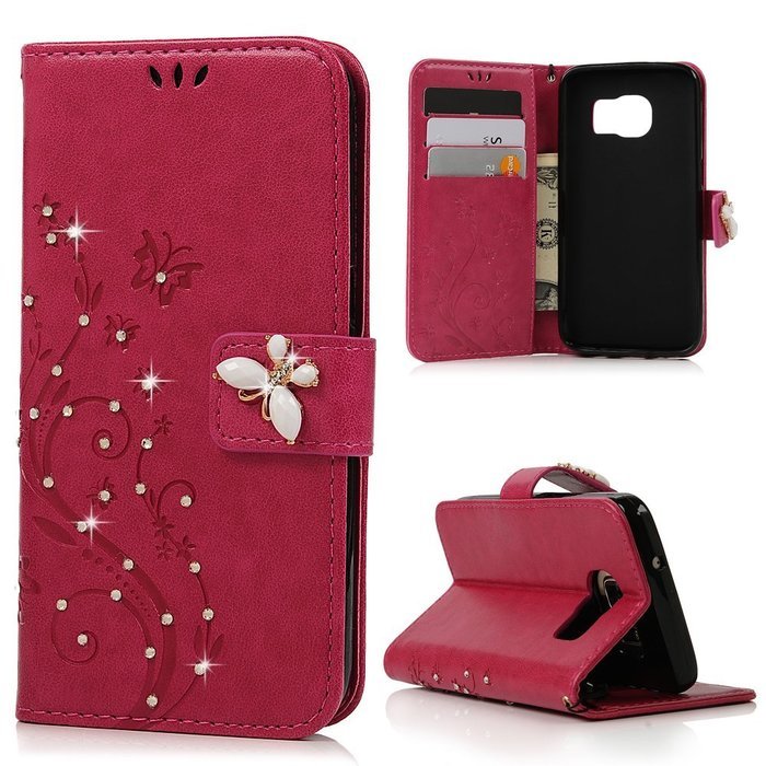 S7 Case,Samsung Galaxy S7 Case - Mavis's Diary 3D Handmade Wallet Bling Crystal Diamonds Butterfly Embossed Flowers... N19