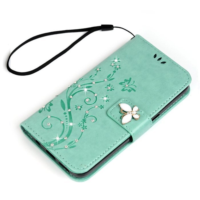 S7 Case,Samsung Galaxy S7 Case - Mavis's Diary 3D Handmade Wallet Bling Crystal Diamonds Butterfly Embossed Flowers... N22