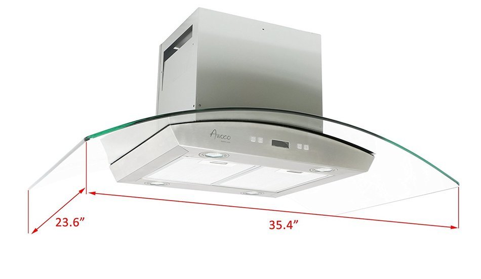 Awoco 36" RH-IG10 Stainless Steel Island Mounted 6 Speeds 900CFM Range Hood with 4 Lights N5