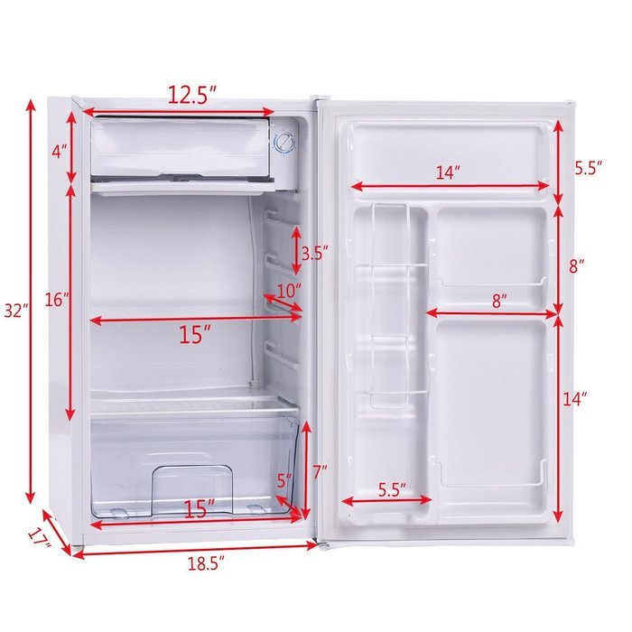Giantex 3.2 Cu. Ft. Compact Single Reversible Door Mini Refrigerator and Freezer Office N4