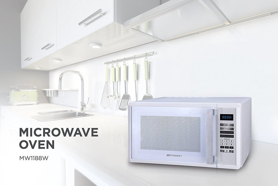 Emerson MW1188W, 1.1 CU. FT. 1000 Watt, Touch Control, White Microwave Oven