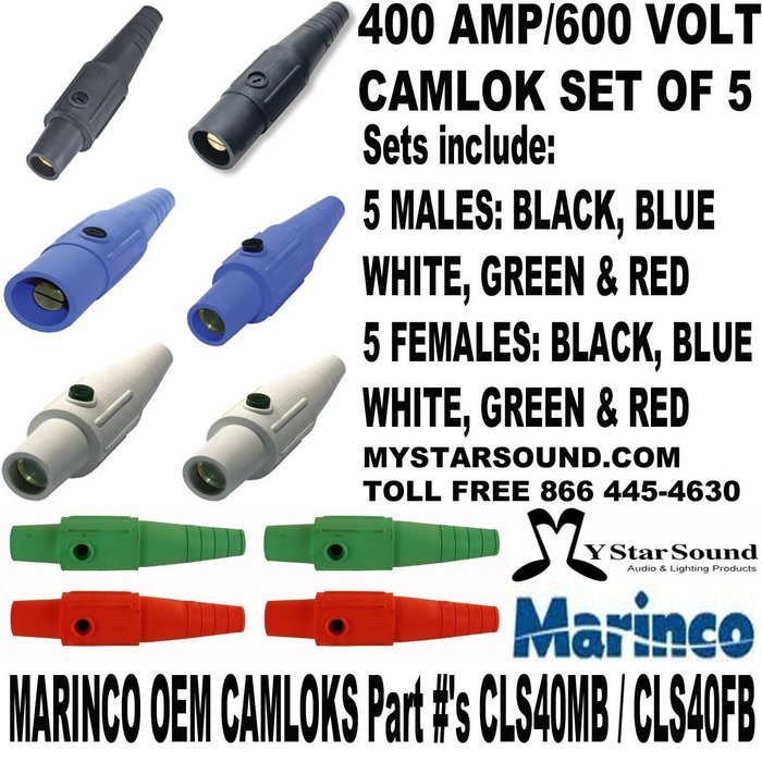Camlok Power Connectors Set of 5 Males and Females (10 pieces) OEM Marinco Parts 400 AMP/600 VOLTS .Listed by... N2