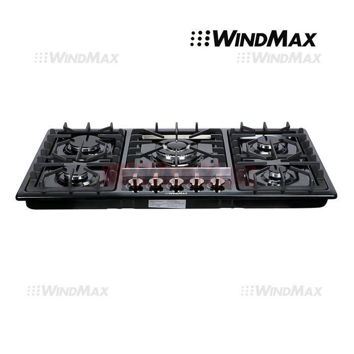 WindMax&reg; 34" Black Titanium Stainless Steel 5 Burner Built-In Stoves Gas Cooktop Cooker N4