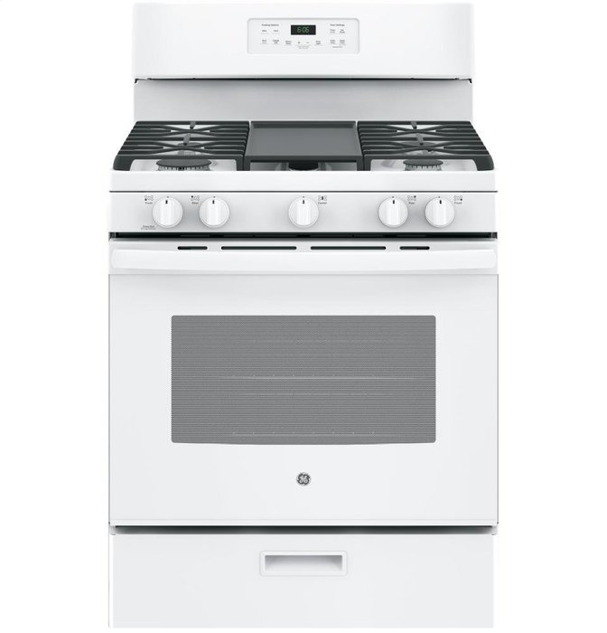GE JGBS66DEKWW 30" Gas Freestanding Range with 5 Burners, Sealed Burner, 5.0 Cu. Ft. Primary Oven Capacity, Griddle... N5