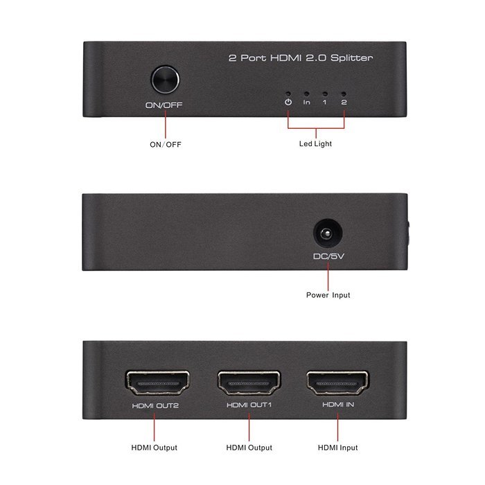 Tendak HDMI Splitter 1 in 2 out HDMI Splitter Amplifier for Dual Display Support Ultra HD 4K x 2K, 3D, Full HD... N26