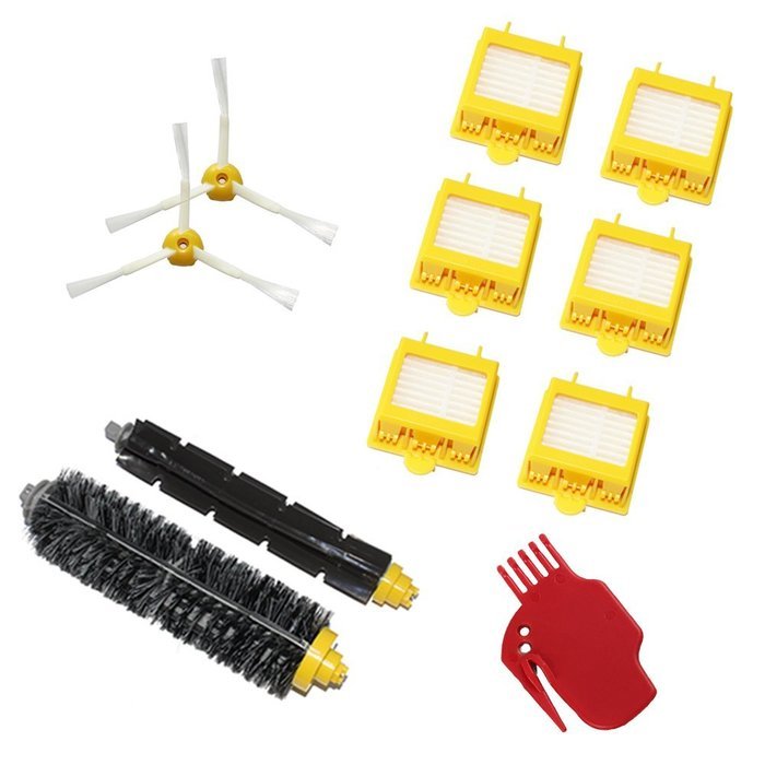 Hongfa Irobot Roomba Replacement Kit 3 Arms Side Brush, Flexible Beater Brush, Bristle Brush, Yellow Hepa Filter...