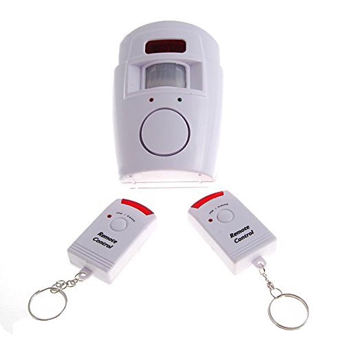 RioRand&reg; 105dB Security Alarm Siren with IR Motion Detector plus 2 Arm/ Disarm Remote Keychains - White N2