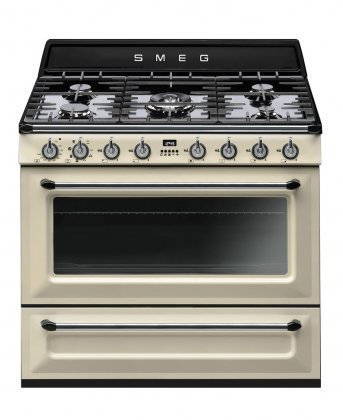 Smeg TRU90P 36" Victoria Dual Fuel Range with 5 Burners, 18K BTU Cooktop, 4.4 cu. ft. Capacity in Cream