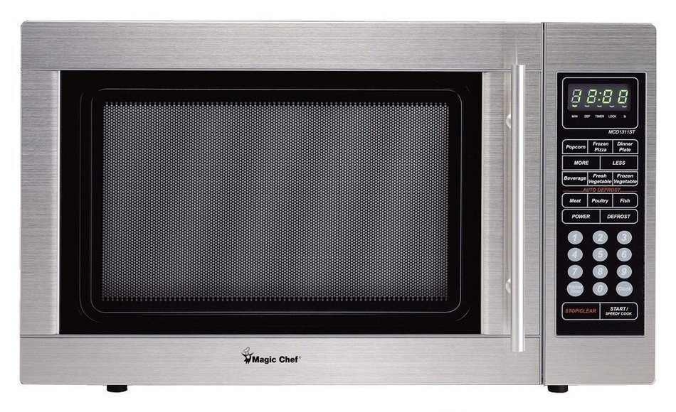 Stainless Steel Finish Digital Countertop Microwave, 6 Pre-programmed Functions, 1100 Watts, 1.3 Cubit Foot N3