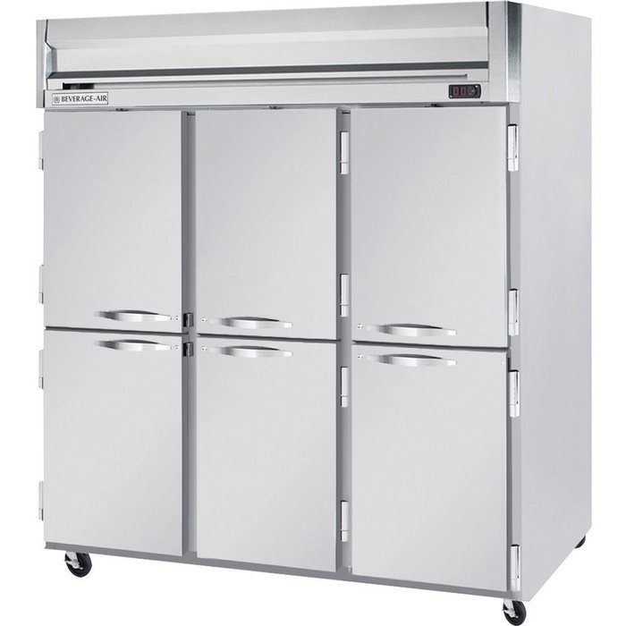 Beverage-Air HFPS3-5HS Horizon Series Three Section Solid Half Door Reach-In Freezer 74 cu.ft. Capacity Stainless...