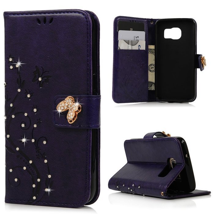S7 Case,Samsung Galaxy S7 Case - Mavis's Diary 3D Handmade Wallet Bling Crystal Diamonds Butterfly Embossed Flowers... N25