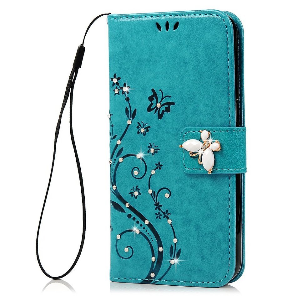 S7 Case,Samsung Galaxy S7 Case - Mavis's Diary 3D Handmade Wallet Bling Crystal Diamonds Butterfly Embossed Flowers... N30
