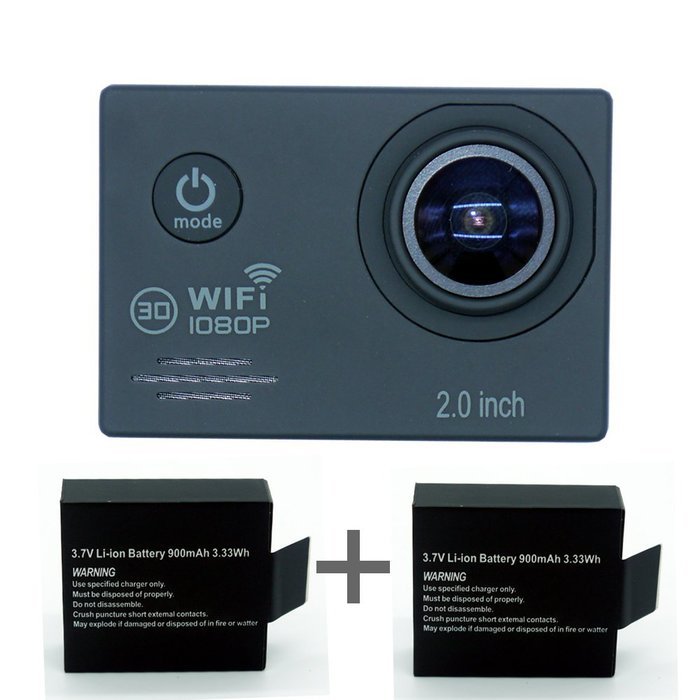 LISB WIFI 2.0"LCD Waterproof Diving Cycling Sports Action Camera with 2 Batteries and Free accessories(Black) N7
