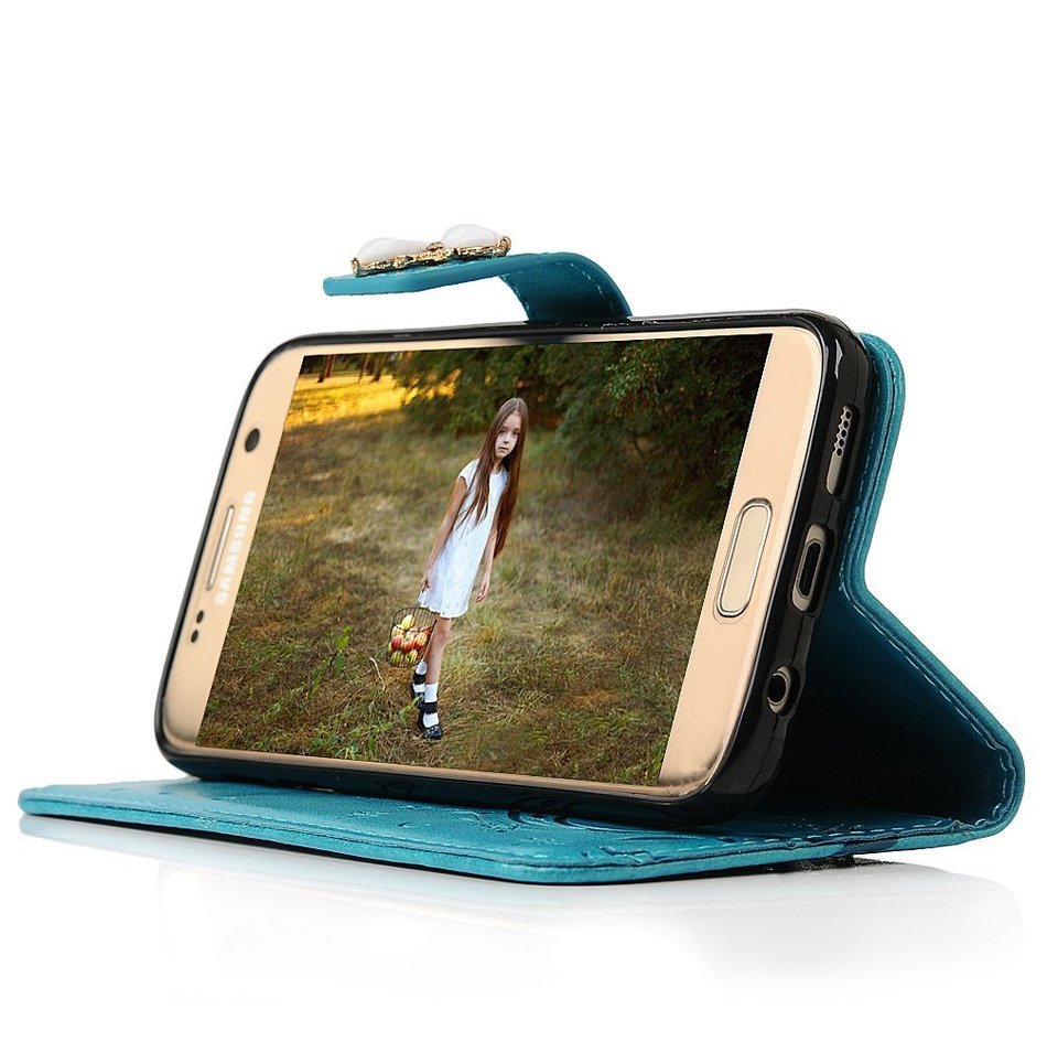 S7 Case,Samsung Galaxy S7 Case - Mavis's Diary 3D Handmade Wallet Bling Crystal Diamonds Butterfly Embossed Flowers... N31