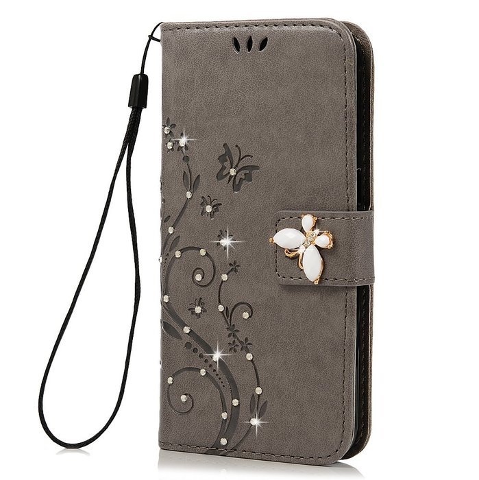 S7 Case,Samsung Galaxy S7 Case - Mavis's Diary 3D Handmade Wallet Bling Crystal Diamonds Butterfly Embossed Flowers... N35