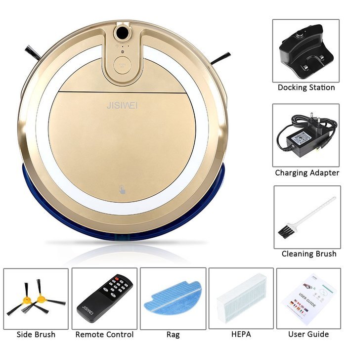 JISIWEI Vacuum Cleaning Robot i3 with Built-in HD Camera APP Remote Control for Android and iOS Smartphone (Golden) N5