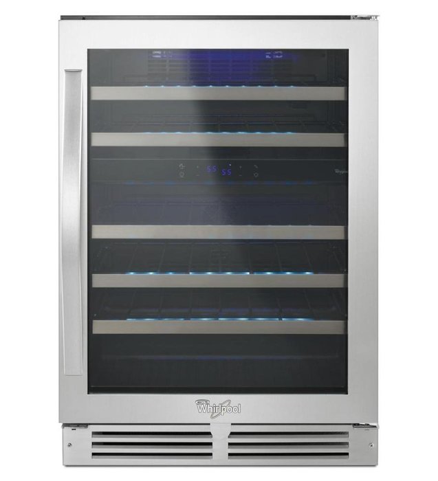 Whirlpool WUW55X24DS 24" Undercounter Wine Center with 48 Bottle Capacity Dual Temperature Zone LED Lighting Metal...